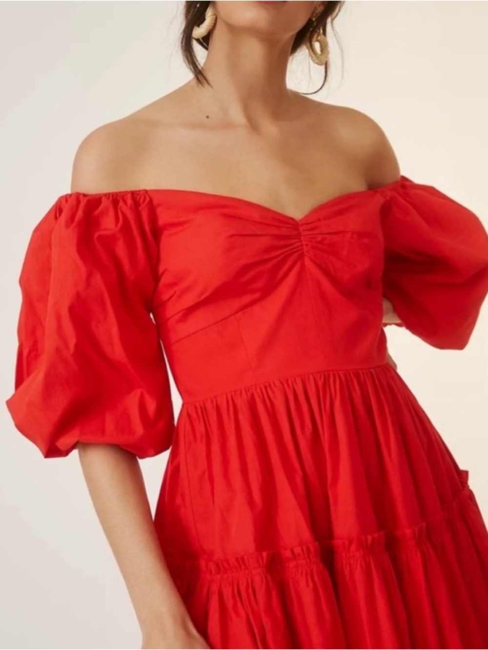 Anthropologie Atsu Size 14 Red Off-The-Shoulder Poplin Midi Dress Scarlet Night - Picture 6 of 7